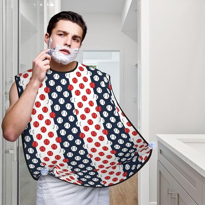 Men's Shaving Accessory Baseball American Flag, Waterproof Beard Apron with Hair Catcher & Suction Cups