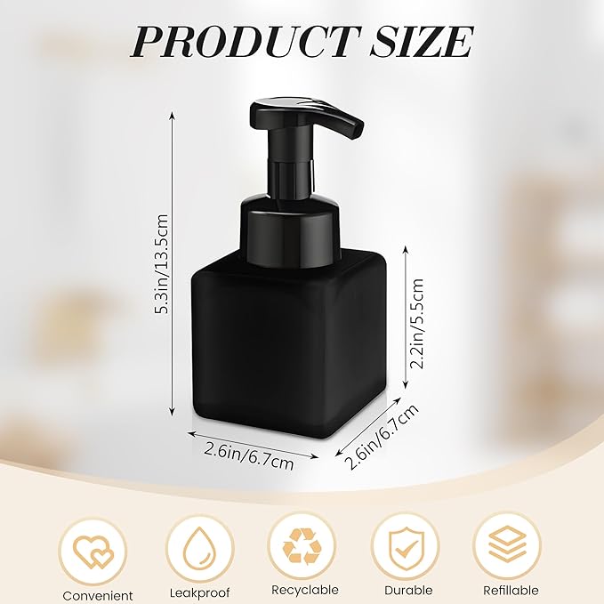 8.5 oz Foaming Soap Dispenser Plastic Foaming Pump Bottle, Refillable Dispenser with Plastic Pump, Empty Hand Bottles for Liquid Soap, Shampoo, Bathroom,Hotel,Restaurant (60, Black)