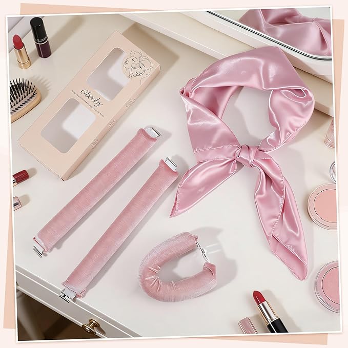 Heatless Curlers, Heatless Curls Overnight Set for Women, No Heat Hair Curlers to Sleep In, Jumbo Overnight Curls with Blowout Rods for Long Hair (Pink, 3 Pack Curling Rod with 1 Scarf)