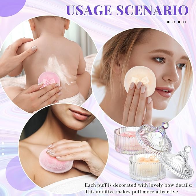 Tioncy 4 Pcs Large Body Powder Puff and Container Extra Large Body Powder Puff Dish Soft Washable Reusable Fluffy Makeup Sponge Wet Dry(Simple,Dazzling and Clear)