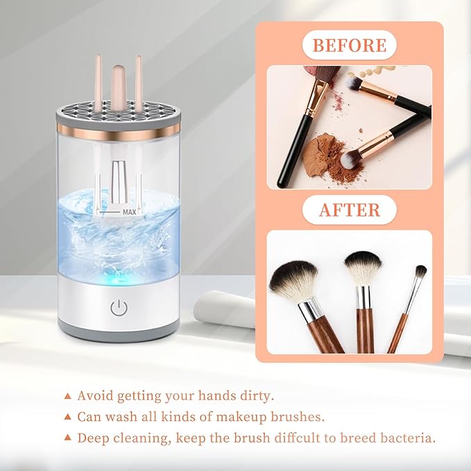 MOODTALK Multi-Function Electric Makeup Brush Cleaner - Automatic, Energy Saving Makeup Brush Cleaner and Dryer, Makeup Brush Cleaning Machine, X1, White