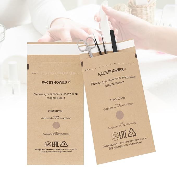 100Pcs Disposable Self-Sealing Sterilizer Pouches for Nail Tool,LXIANGN Dry Heat Autoclave Nail Tools Sterilizer Bags Kraft Paper Cleaning Bags For Dentist Tools and Nail Art Supplies (75mm x 150mm)