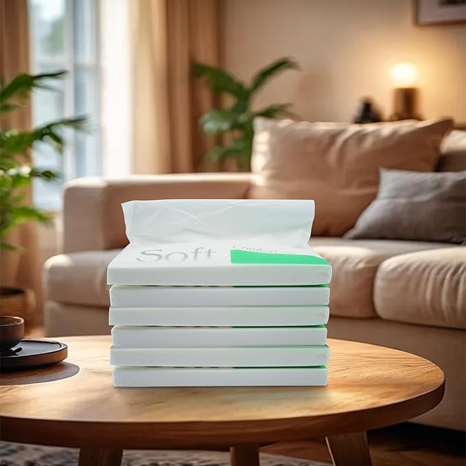 50 Sheets Car Tissue Refills, 300 Sheets Travel Size Handbag Tissues, Facial Napkins Fit for Car Visor Tissue Holder, Cylinder or Box Round Container, 6 Bags