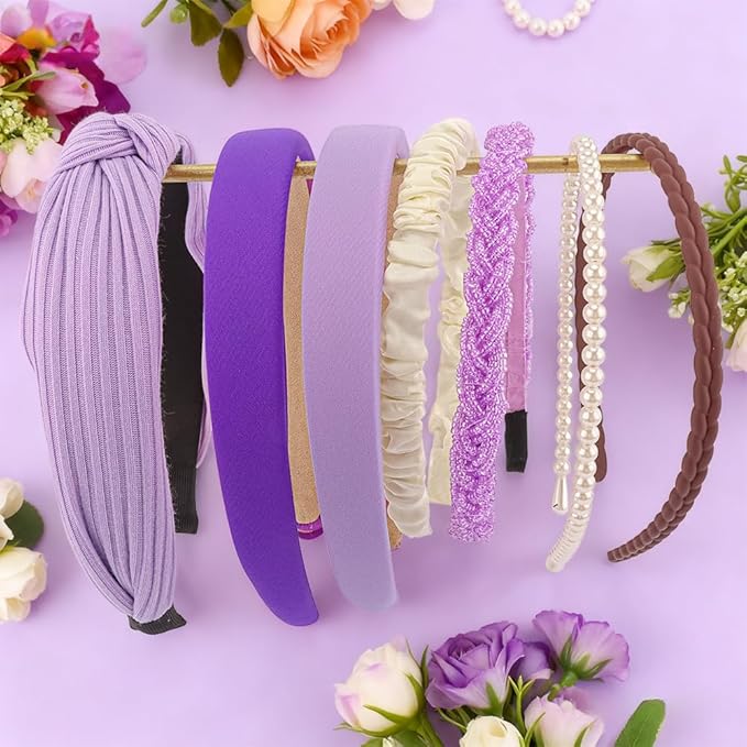 AHONEY 7 Pack Purple Headbands for Girls Women Headbands Non Slip Hairbands Lavender Hair Accessories Multi-style Rapunzel Headband Pack Diademas Para Mujer