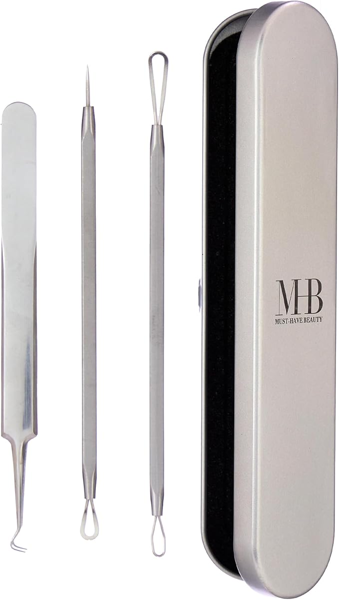 4pc Skin Glow Kit - Professional Blackhead Removal Stainless Steel Facial Instruments Storage Case Esthetician Acne Extractor Supply