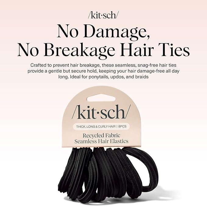 Kitsch Seamless Hair Ties No Damage - Stretchable Hair Bands for Strong All-Day Hold, Ponytail Holders | Hair Accessories for Girls | Ideal Gifts for Women - Black 8 Pcs