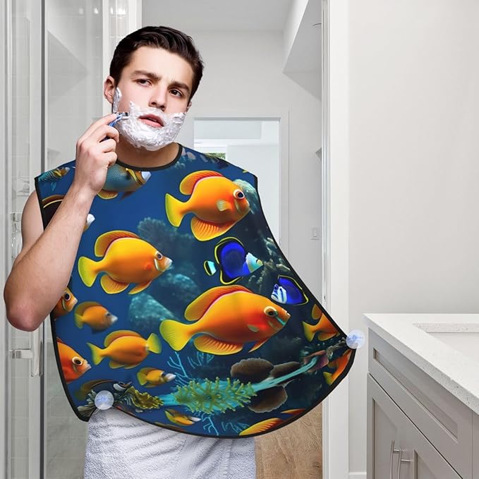 The Underwater World Tropical Fish Print Beard Bib Apron For Men, Beard Hair Catcher For Men Shaving Trimming,Beard Cape Cloth