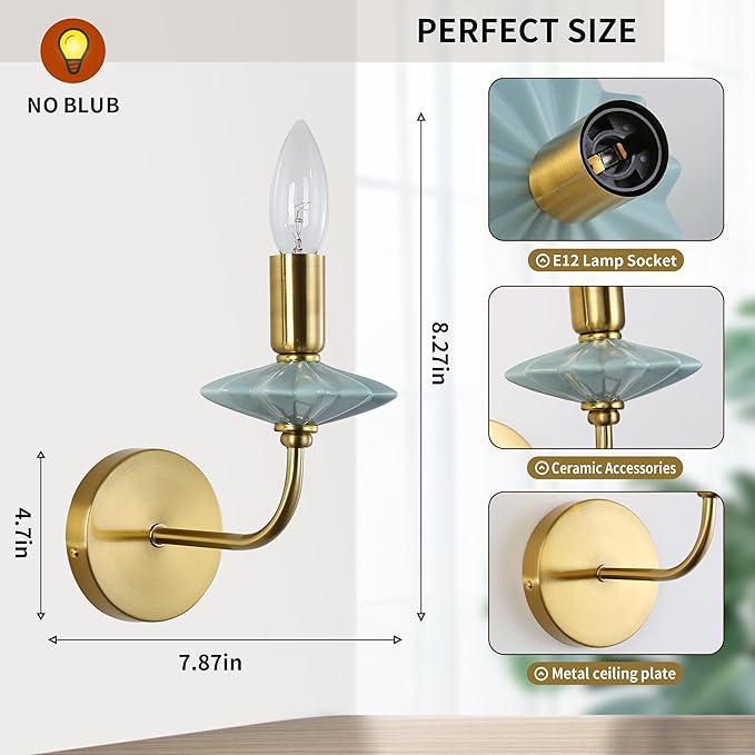 Wall sconces Set of Two,Light with Ceramic Accent,Gold-Wall Light Fixtures, Hardwired Modern Vanity sconces for bathrooms, Living Rooms, bedrooms, and hallways. E12 Socket (Gold, 2-Pack)