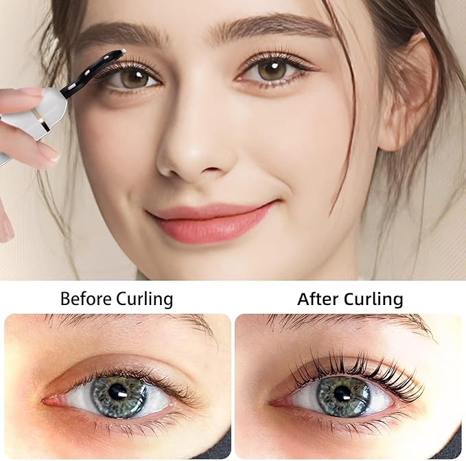 ZAPAL Heated Eyelash Curler, Heated lash Curler, Intelligent Power Off Electric Eyelash Curler Heated Quickly 24 Hs Lasting Natural Makeup (Snow White/Gold, X8-132mm)