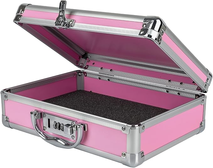 Large Portable Cosmetic Box with 6 Accessories, Aluminum Makeup Storage Lock Case. 11.2 X 8 X 3.9 Inches, Great Gift for Women. (Pink)