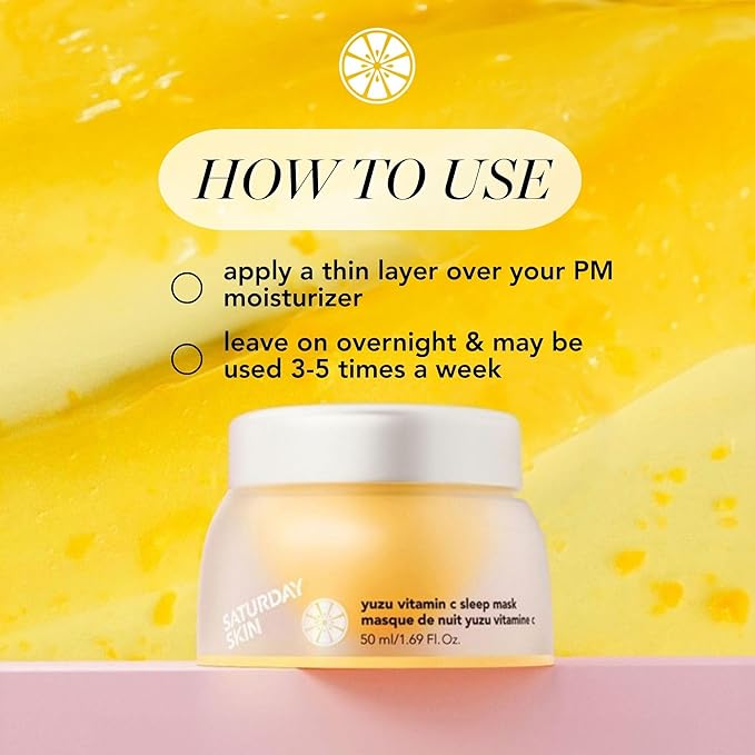 Saturday Skin Yuzu Vitamin C Overnight Sleep Mask Regenerist Retinol Ultra Rich Face Moisturizer Cream Smooth Skin and Reduce Wrinkles Ideal for All Skin Types