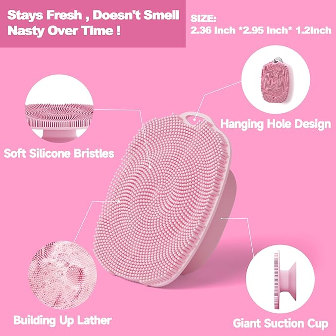 2 PCS Face Scrubber, Soft Silicone Face Exfoliator with Suction Cup for Man and Women Deep Skin Clean, Gentle Facial Cleaning Brush Suitable for All Sensitive Skin (Pink+Blue)