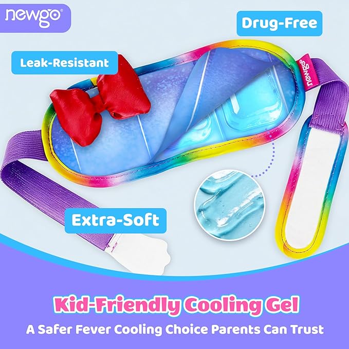 NEWGO Kids Head Ice Pack Wrap - Reusable Soft Gel Cooling Headband for Toddler Fever Relief, Migraine & Headaches - Adjustable Cute Cold Compress for Children Boo Boos and Minor Injuries