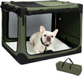 Pettycare Portable Travel Dog Crate 4-Door Soft Sided 30 Inch Collapsible Dog Crate with Curtains Durable Mesh Foldable Pet Kennel Soft Crates for Medium Dogs Indoor & Outdoor Olive Green