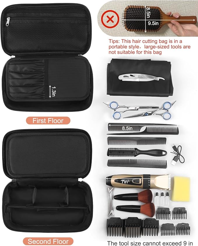 Barber Tool Bag, Hair Clipper Bag Hair Cutting Scissors Storage Bag Shaving Kits Haircut Accessories Organizer Bag Gift for Women (Black)