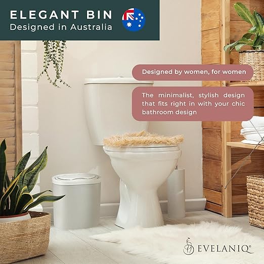 Women's Sanitary Napkin Receptacle (Bin + 150 Hygiene Bags) Feminine Pad & Tampon Restroom Disposal Receptacle Mini Trash Can Starter Pack, Light Grey for Home & Business Bathrooms.