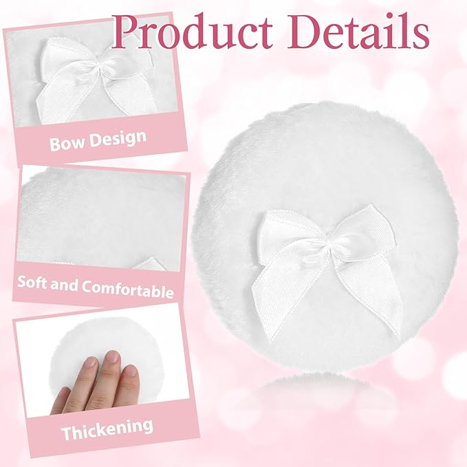 2 PCS Dusting Powder Puff, 3.4 Inch Soft Dusting Puffs Large Fluffy Powder Puff, Washable Reusable, Big Fluffy Puffs for Women Makeup Face Body(White+Pink)