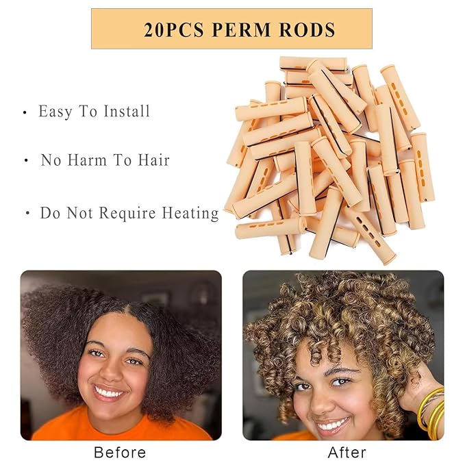 20Pcs Perm Rods Set for Natural, Long, and Short Hair - Plastic Cold Wave Rods for Women's Hair Curling and DIY Hairdressing(Beige)