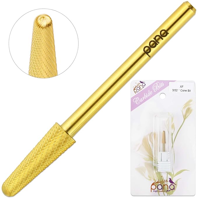 USA PANA Professional 3/32" Shank Size - Cone Shape Carbide Bit - Nail Drill Bit for Manicure Pedicure Tools Dremel Machine - Gold, Silver (Extra Fine, Gold)