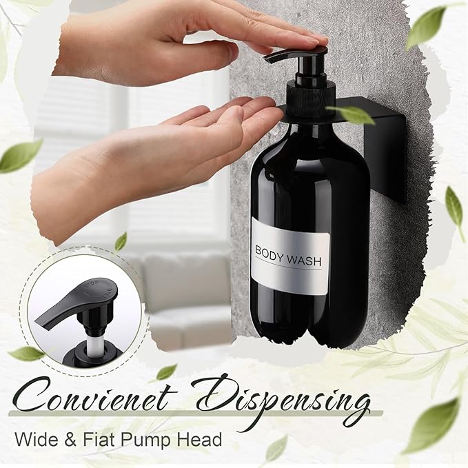 Remerry 6 Pack Shampoo and Conditioner Dispenser Wall Mount 17oz No Drill Shampoo and Conditioner Dispenser with Matte Pump and Waterproof Labels Shower Soap Bottles Wall Mounted for Home Bathroom