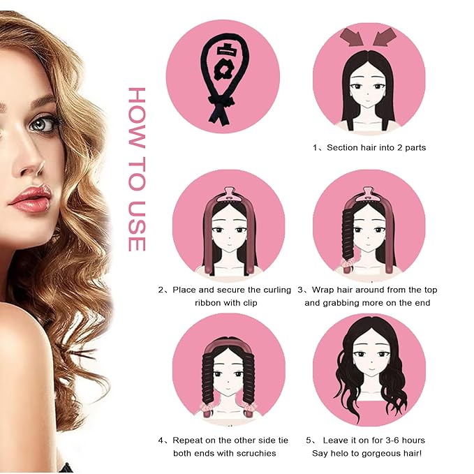 Heatless Hair Curler Set, Satin Hair Rollers to Sleep In with 2 pcs Scrunchies and 1 pc Clip,No Heat Curlers Curling Rod Headband for Women & Girls