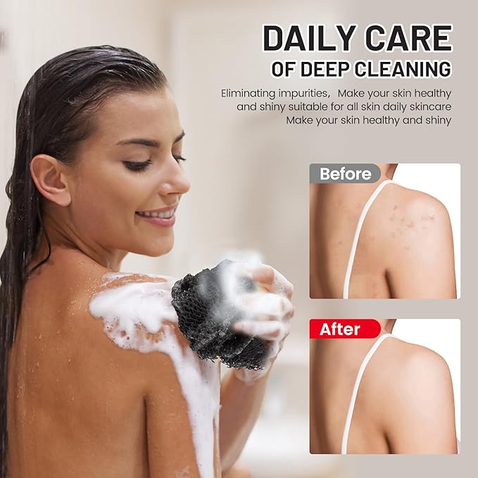 African Net Sponge, Authentic Exfoliating Body Scrubber for Bath and Shower, Multiple Textures with Gentle Deep Exfoliating and Rich Lather for All Skins (Black)
