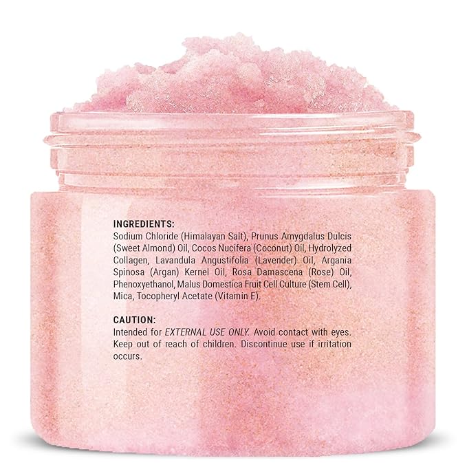 Himalayan Salt Body Scrub with Collagen & Rose Oil (12 oz) - Exfoliating Scrub for Cellulite, Acne, Scars & Stretch Marks - Deep Cleansing & Moisturizing - Natural Skin Care Gift