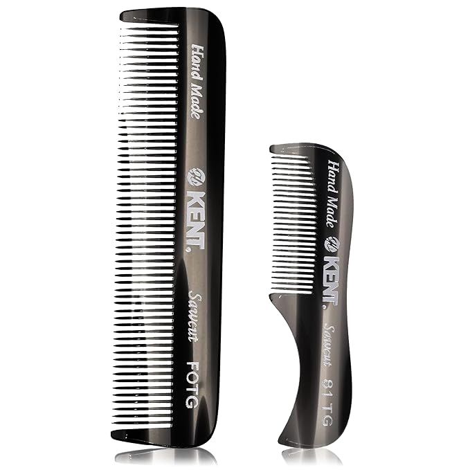 Kent 81T FOT Black Graphite Beard Pocket Comb Set for Men - Beard Kit for Travel and Home, Mustache Comb for Men, Mini Comb Beard Combs for Mens Grooming, Sawcut Hand polished Made in England