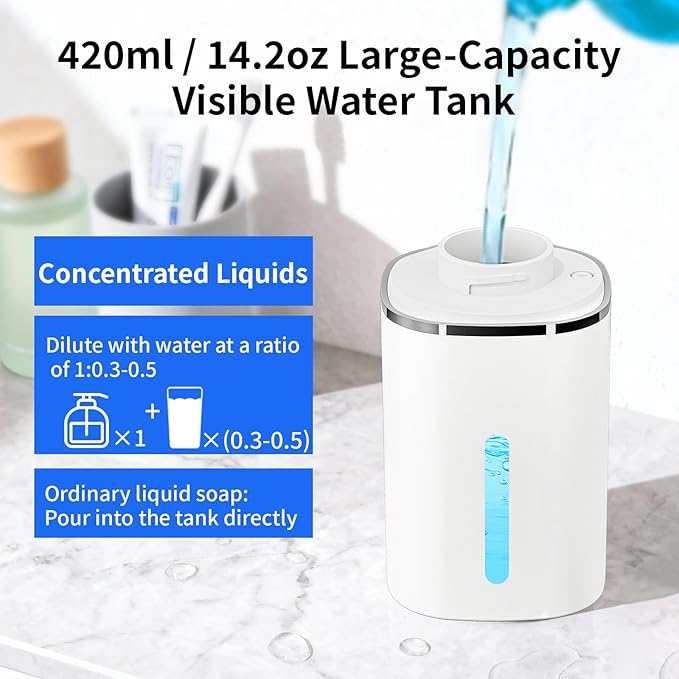 Automatic Liquid Soap Dispenser, Touchless Rechargeable Hand Soap Dispenser, 4 Adjustable Levels, 1200mAh Battery, Large Display, for Kitchen & Bathroom (White, Liquid)