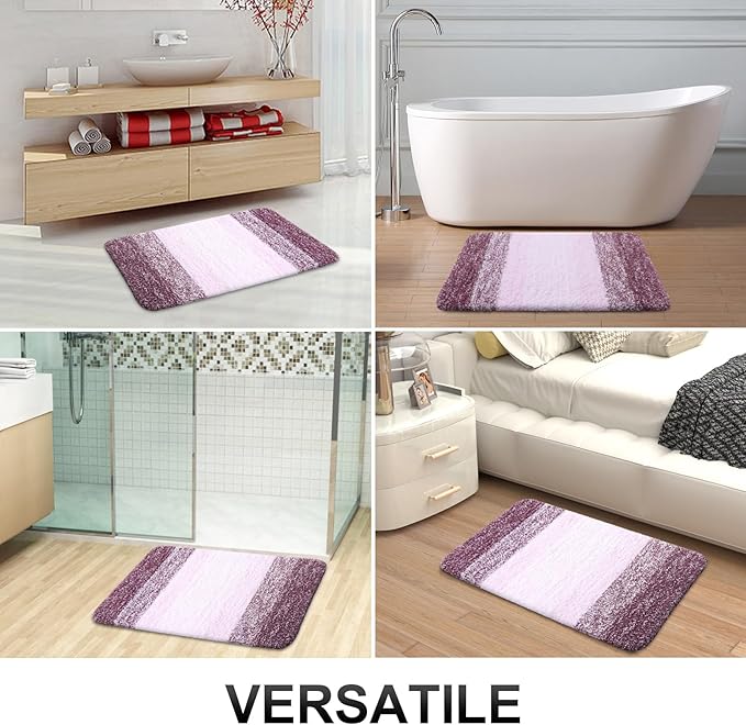 OLANLY Bathroom Rugs Sets 3 Piece, Soft Absorbent Microfiber Bath Mats and U-Shaped Contour Toilet Rug, Plush Shaggy Bath Mat Set for Bathroom (36"x24"+24"x16"+24"x20", Mauve)