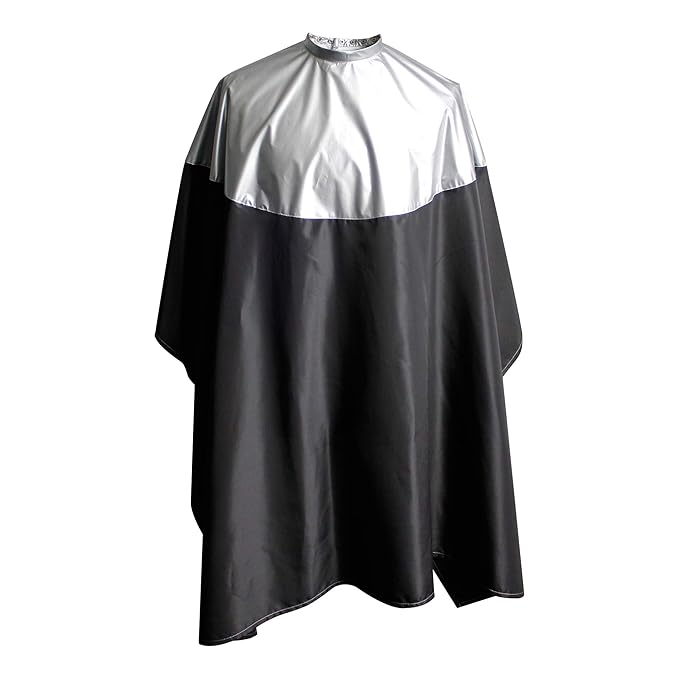 Professional Salon Cape Polyester Haircut Apron Shampoo & Chemical Resistant Haircut Cape,54”x62”,Silver & Black,C007011C-S