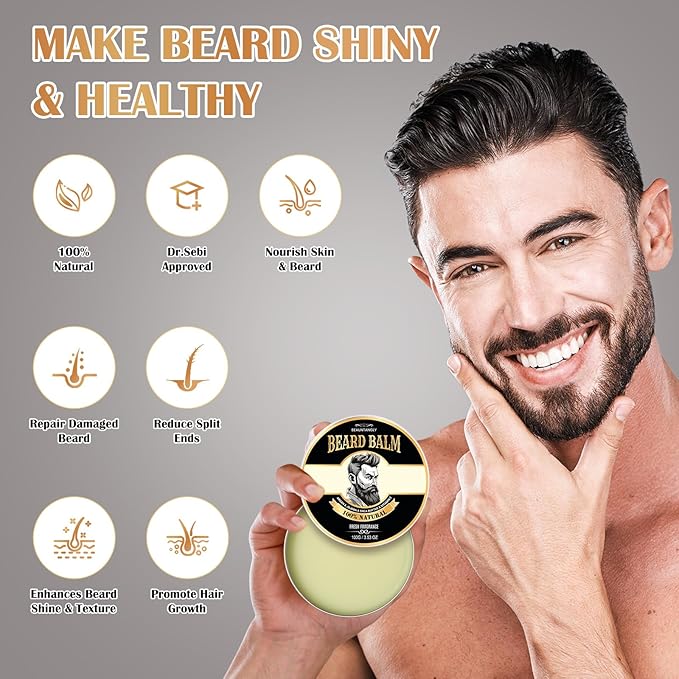 2 PACK Beard Balm for Men, 100% Natural with Shea Butter, Argan Oil, Jojoba Oil, Vitamin E - 7.06 OZ Beard Softener Moisturizer for Men