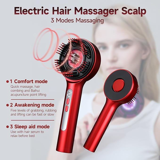 Trvtve 3-in-1 Electric Scalp Massage Comb, Hair Oil Applicator, Five-Level Head Scratching, Soothing and Relaxing to Prevent Hair Loss, Portable Home Massage Comb for Men and Women, Ipx7 Waterproof