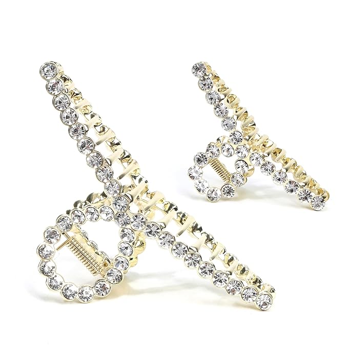 FAELBATY Diamond Hair Claw Clip, Metal Claw Clips for Women, Strong Hold Claw for Heavy Hair, 4.5" & 3" Jaw Clamp, Large Hair Accessories for Long Thick Hair 2 Pcs