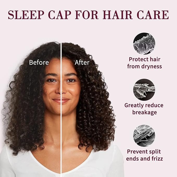 Fittia Satin Hair Bonnet for Sleeping, Silky No Frizzy for Curls Care, Adjustable Strap for Non-Slip, Dreadlocks Cap for Women&Men Claret