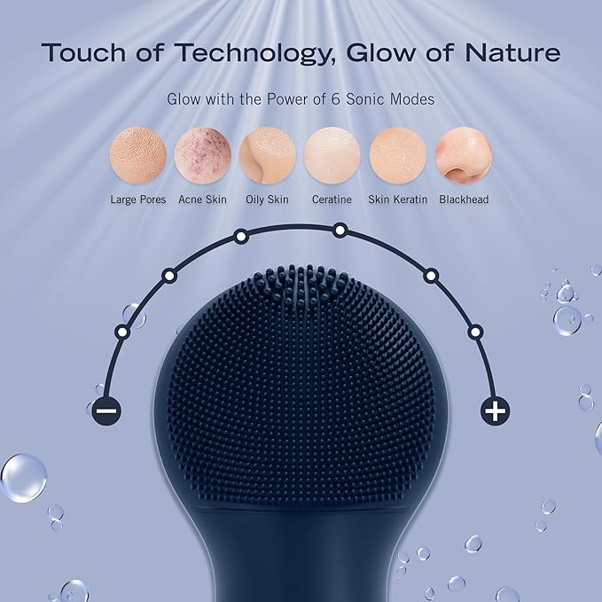 Nautica PC130 Sonic Facial Cleansing Brush Made with Ultra Hygienic Soft Silicone, Waterproof and Rechargeable Face Scrub Brush for Men & Women - (Navy)