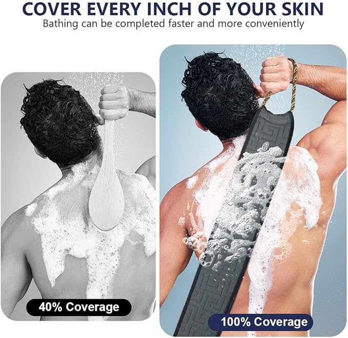 Exfoliating Back Scrubber for Shower, 34 Inches Back Scrubber with Handles, Double Sided Body Exfoliator Bath Tool, Exfoliating Washcloth to Scrub Your Body Deeply for Men & Women (Gray)