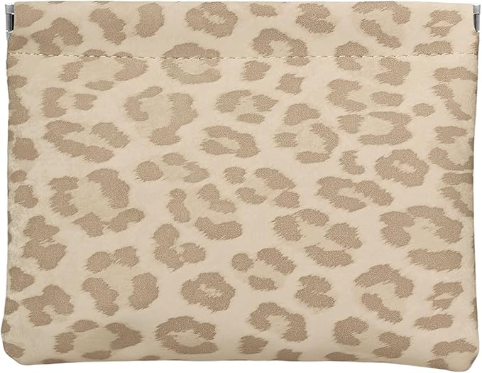 Leopard Leather Small Makeup Pouch for Women,Cosmetic Accessories,Waterproof and Portable Cosmetic Bag,Self-closing, No Zipper, Aesthetic Storage Pouch,Lipstick for Purse,Oyster Grey Brown