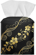 Black Marble Flower Tissue Box Holder Stylish Leather Square Tissue Box Cover with Top Handle Waterproof Napkin Case Holder Home Office Bathroom Decor