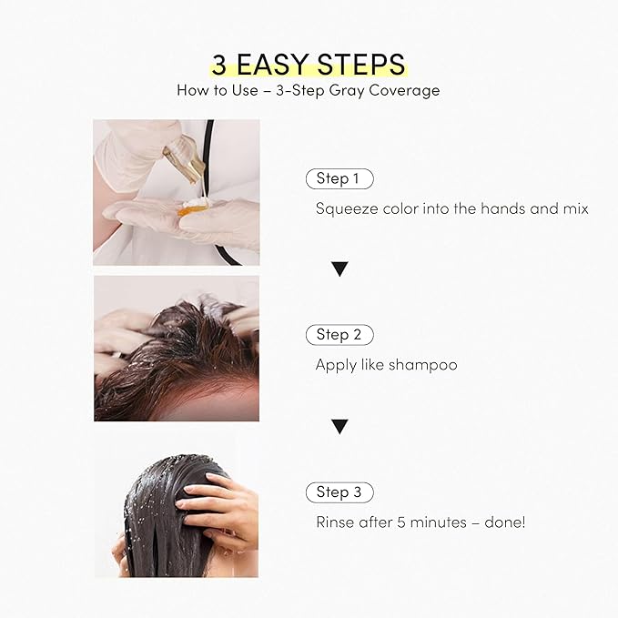 Instant Hair Dye Shampoo Ampoule, Permanent Hair Color Dye - Paraben-Free, 5-Minute Easy and Fast Coloring, Gray Cover Hair Dye with Keratin & Collagen, Made in Korea (Fine Black)