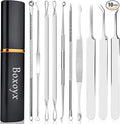 Pimple Popper Tool Kit - Boxoyx 10 Pcs Blackhead Remover Comedone Extractor Kit with Metal Case for Quick and Easy Removal of Pimples, Blackheads, Zit Removing, Forehead,Facial and Nose(Silver)