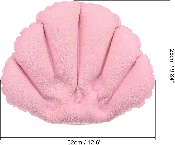 PATIKIL Inflatable Bath Pillow with Suction Cups, 2 Pack Terry Cloth Covered Shell Shape Bathtub Spa Pillow Neck Support for Bathtub Hot Tub, Pink