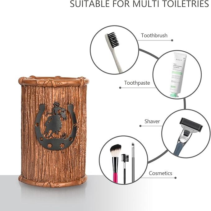 Bathroom Accessory Sets 4PCS Bathroom Accessories Set Complete Western Rustic Horseshoes Decoration Includes Lotion Dispenser Toothbrush Holder Tumbler Cup & Vanity Tray