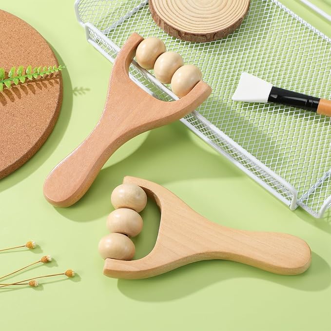 Ciieeo 2Pcs Wooden Massage Roller Massager Wooden Trigger Point Body and Face Roller for Foot Shoulder Neck and Waist Relaxation - Improve Sleep Quality