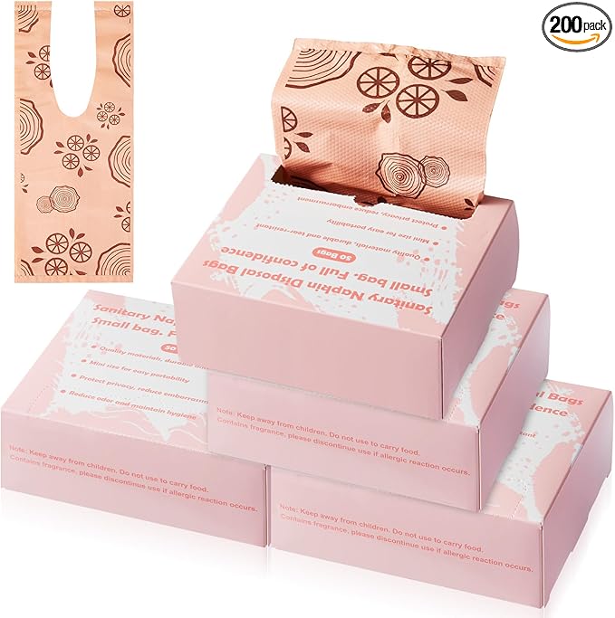 Maitys 200 Pcs Disposable Bags for Sanitary Pads Personal Care Disposal Bags Fragrance Small Discreet Diaper Sacks for Tampons, Pads, Liners, Condoms & More