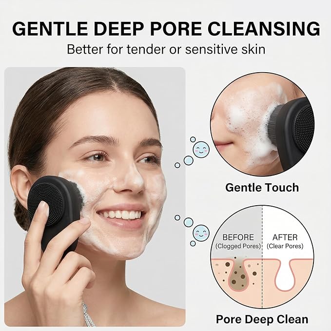 2 Pack Facial Cleansing Brushes, 2 in 1Double-Sided Manual Facial Cleaning Brush, Silicone Face Scrubber with Soft Bristles for Deep Pore Cleansing and Exfoliation, Makeup, Massaging