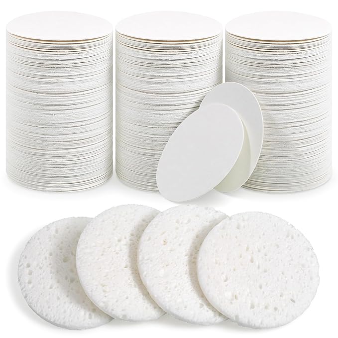 300 Count Compressed Facial Sponges, Natural Cellulose Face Sponges for Cleansing, Disposable Spa Sponge for Face Cleansing, Exfoliating, Makeup Removal(White)