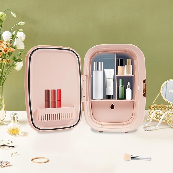 12L Skincare Fridge with Cooling & Heating, Ultra Quiet (<20dB) Cosmetic Refrigerator for Bedroom, Pink Mini Fridge for Skincare Products, Portable Makeup Fridge with Car/Home Use