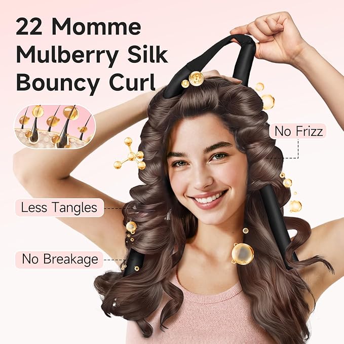 Umisleep 22 Momme Mulberry Silk Heatless Curls Overnight, Heatless Hair Curler to Sleep In, for Women Long Hair, Hair Care Roller Gift Set, Upgraded Soft with Clips & Scrunchies, Black