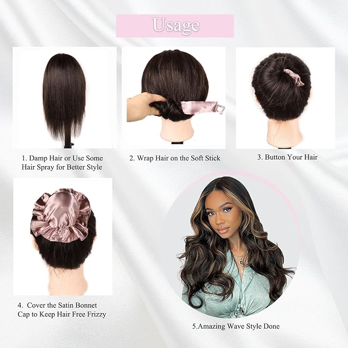 3 Sets Satin Heatless Curling Set Overnight Curls Blowout Rods Soft Hair Curlers to Sleep in Bun Bons Heatless Curls with Bonnet Cap No Heat Headband Silk Roller Wrapper Brown